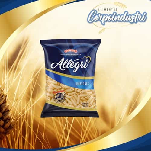 PASTA CORTA ALLEGRI RIGATONE 12 UND 1KG - Viveres en Corpoindustri
